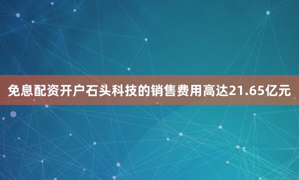 免息配资开户石头科技的销售费用高达21.65亿元